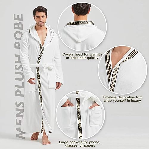 Image of FashGudim Mens Robes Big and Tall with Hood Two-Tone Flannel Fleece Contrast Bathrobe Full Length Plush Long Robe House Coat