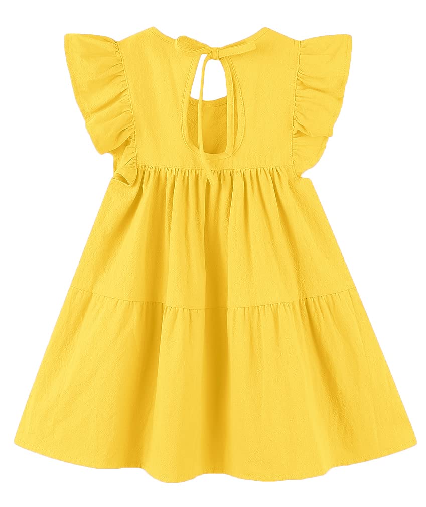 Vestido de algodón y lino con mangas con volantes, estilo casual, para verano, bohemio, para niñas