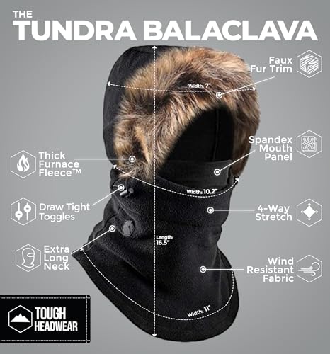 Image of Tough Headwear Fleece Balaclava Ski Mask - Windproof Cold Weather Gear - Thermal Winter Skiing Accessories - Motorcycle Gear