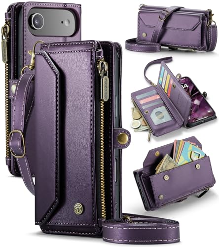 Étui portefeuille pour iPhone Air en cuir PU violet avec blocage RFID