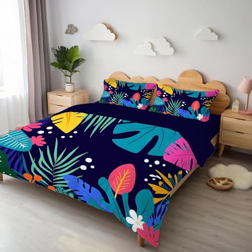 Ensemble de lit microfibre haut de gamme imprimé exotique bleu foncé - 4
