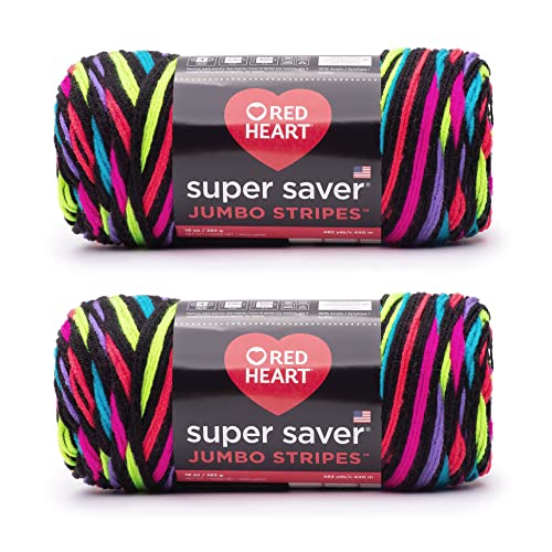 Image of Red Heart Super Saver Jumbo Neon Stripe Yarn - 2 Pack of 283g /14oz - Acrylic - 4 Medium (Worsted) - 482 Yards - Knitting /Crochet