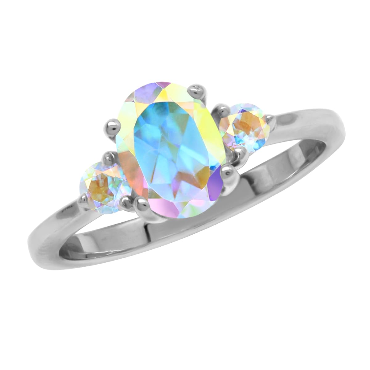 Silvershake 8X6mm Oval Shape Gemstone White Gold Plated or Yellow Gold Plated 925 Sterling Silver Engagement Ring Jewelry for Women