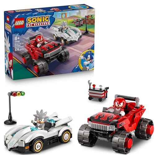LEGO Sonic the Hedgehog Auto di Silver vs. Monster Truck di Knuckles Giocattolo - Include 2 Minifigure e 2 Chaos Emeralds - Idea Regalo per Gamer, Bambini e Bambine da 8 Anni in su - 77118