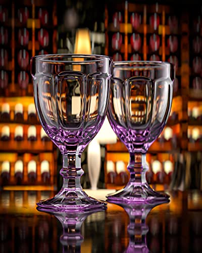 Omita Vintage Octagon Design Goblet Wine Glasses Set Of 6-10.2 Oz. - Perfect For Iced Tea, Beverages, Soda, Juice, Water, Liquor - Great For Party, Wedding, Bars - Purple Colored Glassware #TOP4