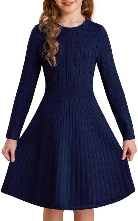 GRACE KARIN Girls Sweater Dress Long Sleeve Knit A Line Casual Midi Fall Winter Dresses 6-12 Years