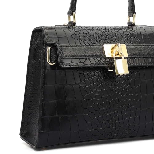 Image of Da Milano Leather Satchel Bag for Women - Black (Medium) (LB-01298OL)