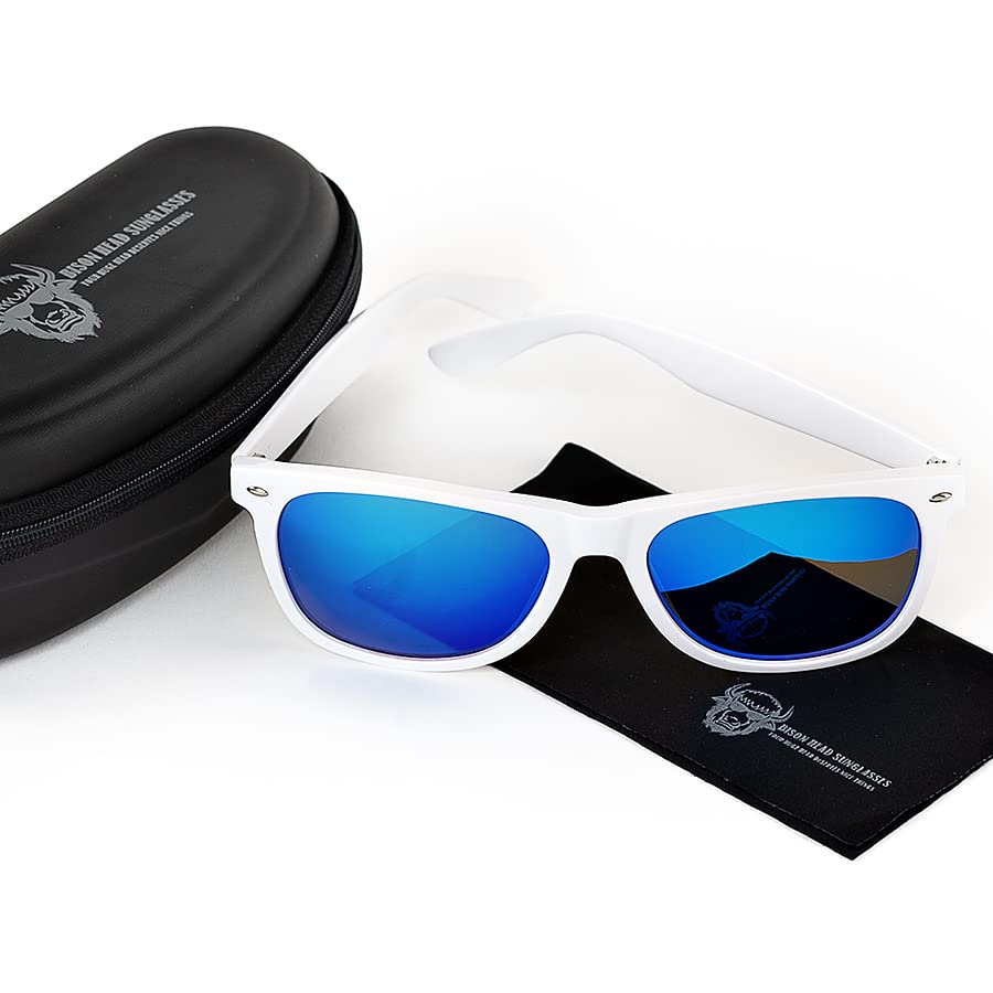 Classic Style Sunglasses XXL - White Frame/Blue Mirror Lens, White, XX-Large4