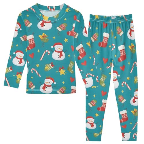 Pajama Sets Long Sleeve Christmas Snowmen Stockings and Hearts Soft Comfy Sleepwear 2 Piece PJS 3-8T