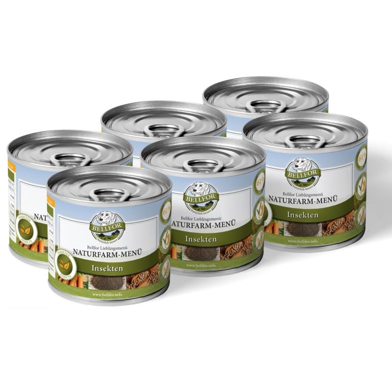 Bellfor Hypoallergenes Hundefutter Nass mit Insekten - Naturfarm-Menü - 6x200 g. Monoprotein Hundefutter für Allergiker, ohne Getreide & Kartoffeln – für kleine Hunde, sensitiv & nachhaltig.