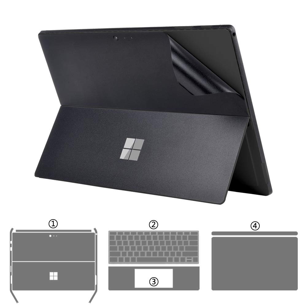 xisiciaoFull Set Protector for Surface Pro 6/ Pro5 Microsoft 2017 Released 12.3-Inch Skin Sticker Decals[Body+Edge+Keyboard Cover Two Sides+Palm Rest] (Frosted Black 4-in-1)
