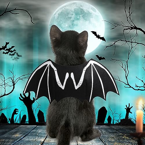Image of Dog Halloween Costumes, Dog Bat Costume - Cool Luminous Skeleton Bone Bat Wings Pets Cosplay Costumes Dress Up Apparel for Small Medium Large Cats and Dogs, L