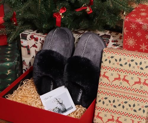 Image of KuaiLu Womens Cozy Memory Foam Slippers Ladies Fuzzy Faux Fur Lined Warm Arch Support House Shoes Slip on Comfy Winter Scuff Indoor Outdoor Rubber Hard Sole