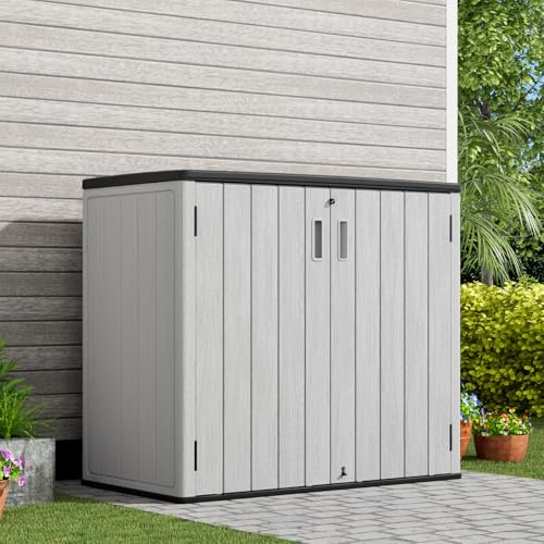 Image of KINYING Outdoor Horizontal Storage Sheds,37 Cu.ft Outdoor Storage Cabinet Waterproof Resin Tool Storage Box for Lawn Mower,Garden Tools and Patio Furniture, Lockable (Grey)