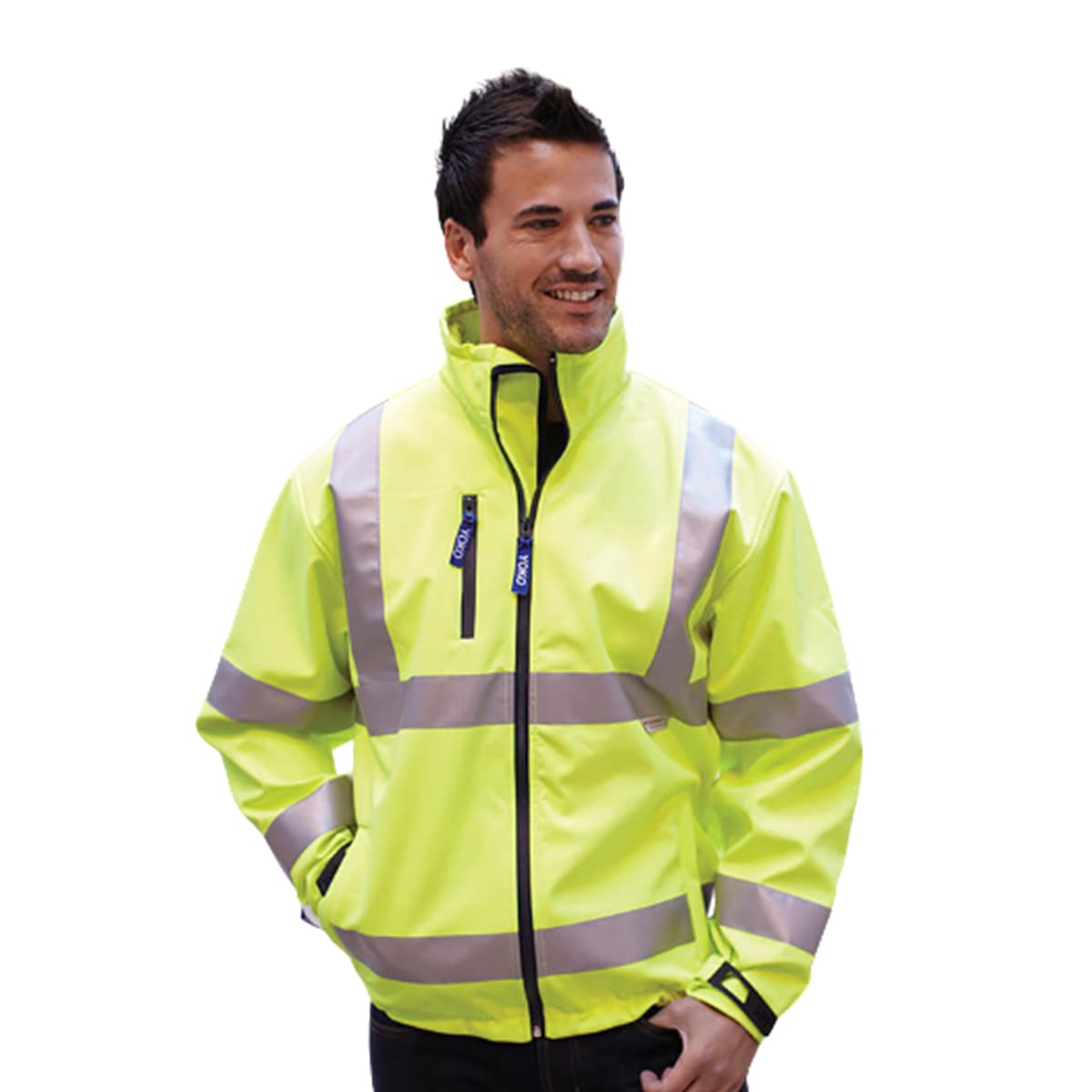 Yoko - Chaqueta reflectante de trabajo Softshell para hombre (Paquete de 2) (XL) (Naranja/Azul Marino Fluorescente)