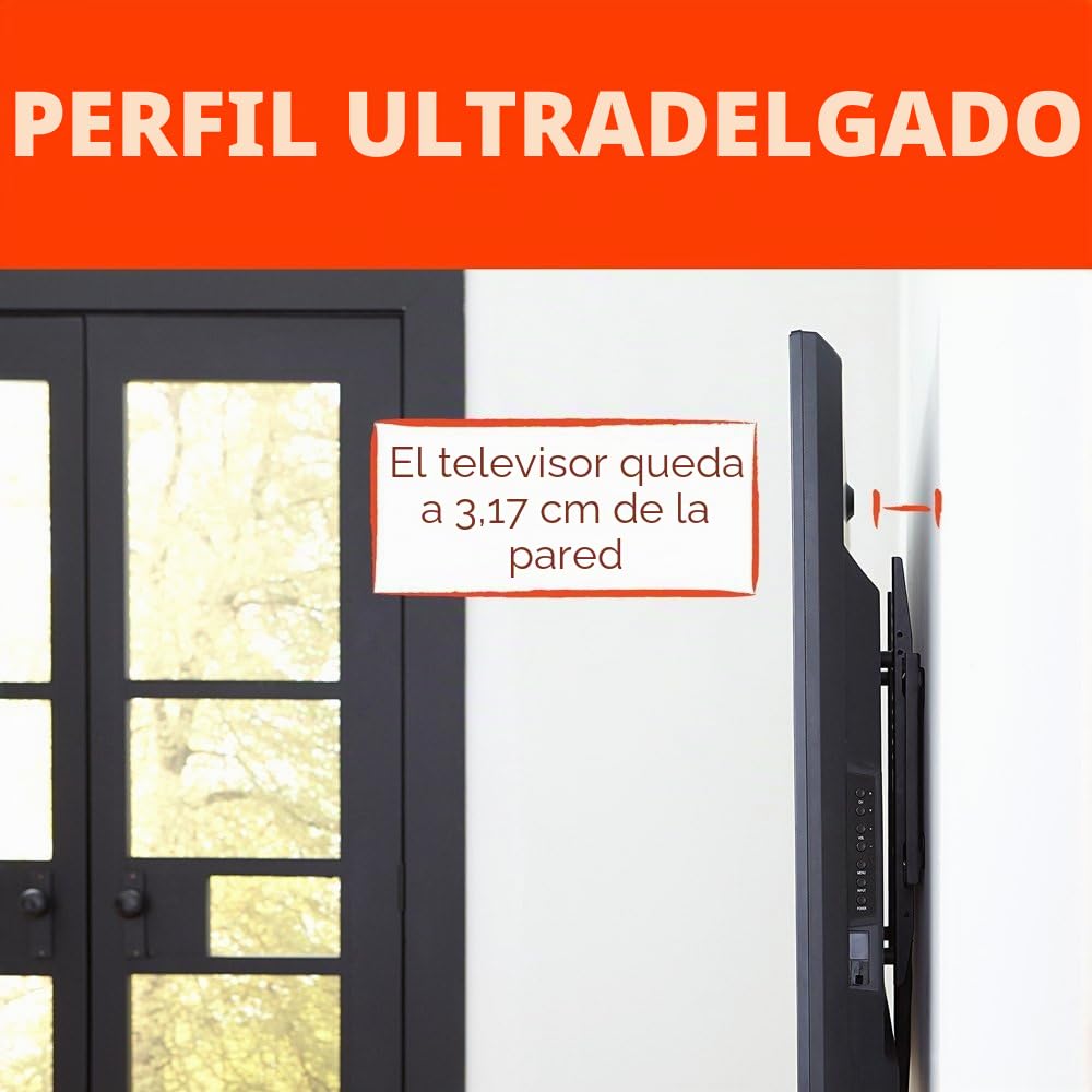 ECHOGEAR SlimView - Soporte Fijo de Pared para TV de Perfil bajo para televisores de hasta 80 Pulgadas, sostiene tu Solo 1.25 Pulgadas del Sistema de Bloqueo de Cuerda de tracción, fácil Acceso por