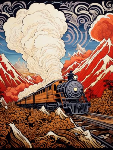 Pintura por números para principiantes que buscan un lienzo de paisaje de trenes antiestrés