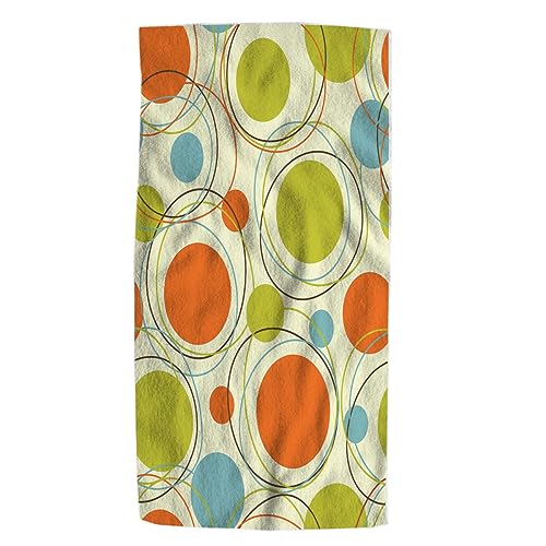 Pehede 60S Retro Orange Hand Towel Blue and Light Green Repeating Colorful Circle Soft Guest Face Bath Towel Bathroom Decorations Thin Kitchen Tea Dish Towels 15 x 30 inch