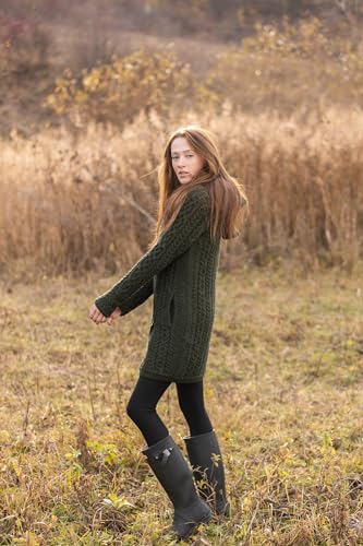 Image of SAOL Ladies Irish Aran Zip Cardigan - 100% Merino Wool Coat with Pockets and Hood, Made in Ireland