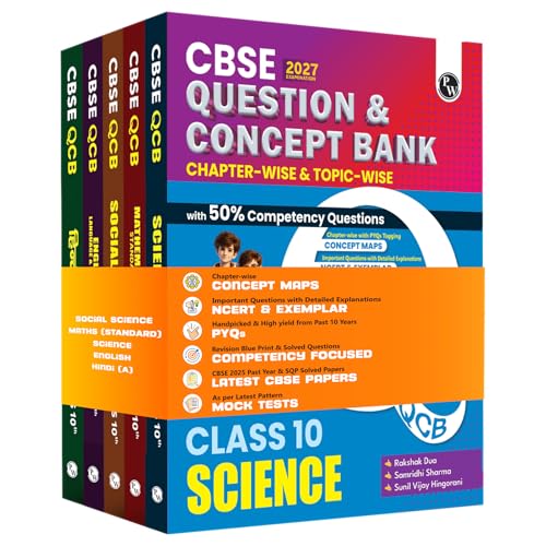 Image of PW CBSE Question & Concept Bank (QCB) Class 10 Maths (Std), Science, Social Science, English, Hindi-A Combo Set of 5 Books Chapterwise & Topicwise Solved Questions For 2027 Exams