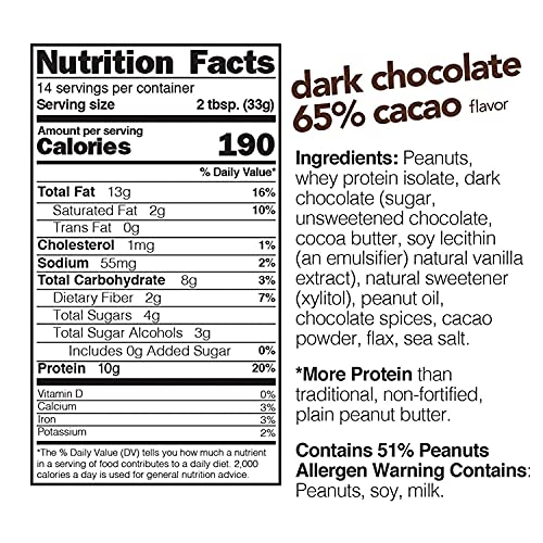 Nuts 'N More Dark Chocolate Peanut Butter Spread, All Natural High Protein Nut Butter Healthy Snack, Omega 3’S And Antioxidants, Low Carb, Low Sugar, Gluten-Free, Non-Gmo, No Preservatives,16 Oz Jar #TOP5