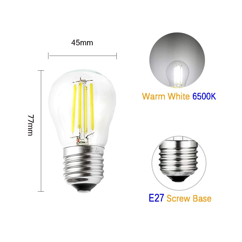 Bombillas led Bombilla de filamento LED G45 E27, 40 W, Equivalente a incandescente, Pelota Golf Transparente, Blanco frío, 6500 K, 4, no Regulable, Paquete 10(4W-10 Pack)