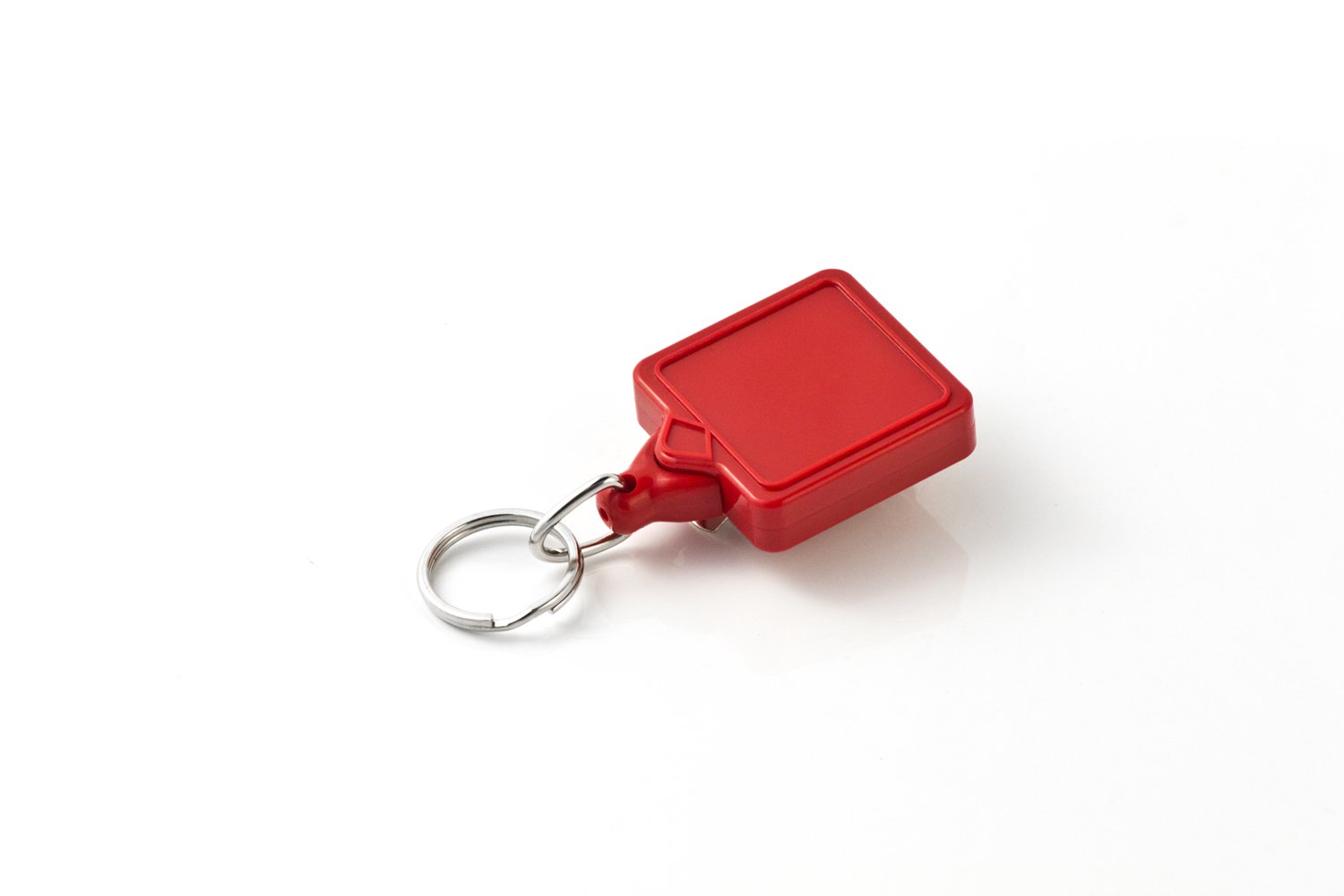 KEY-BAK MINI-BAK Square Retractable Key Holder with 36" Nylon Cord, Steel Belt Clip, Split Ring, Red, USA Made