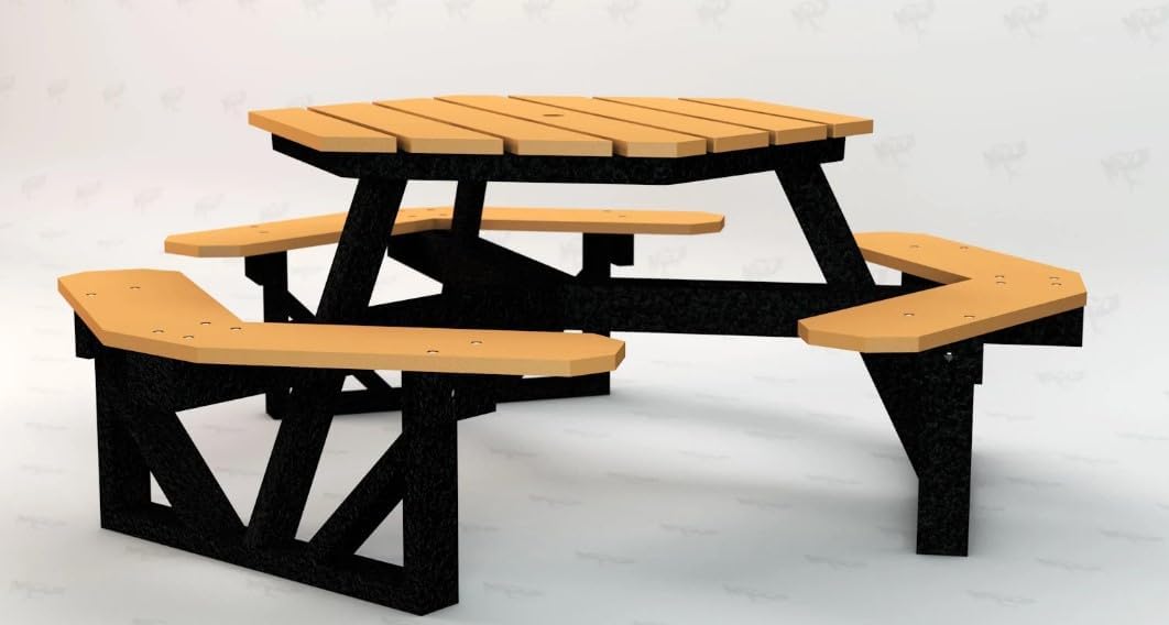 Frog Furnishings Hex Table Bench, Portable Outdoor Table, for All Weather, Backyard, Dining Party Table, Patio Table, Also for School, College, Park, Playground, Swimming Pool