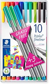 STAEDTLER Triangular Fineliner Triplus Ergonomic Triangular Shape Box of 13 Fineliners in Assorted Colours (10+ 3 for Free) 334 TB13