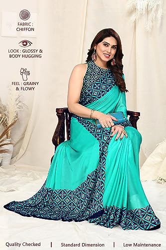Image of MIRCHI FASHION Saree for Woman Chiffon Georgette Polka Dot Border | Plain Lightweight Women's Sari with Printed Pallu and Blouse Piece