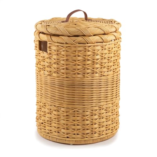 Image of wicker Round Laundry Basket with Lid| laundry basket with lid | storage basket Laundry Hampers(17 inchL x x 25 inchH) (Beige) (Beige)
