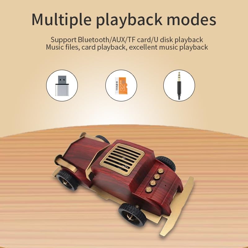 Coverzone Retro Klasik Araba Şekilli Kablosuz Bluetooth Hoparlör – 1500mAh Şarjlı, BT/TF/USB Destekli, 5W Güç Çıkışı, 10m Menzil, Telefon Standlı Dekoratif Müzik Hoparlörü | B2