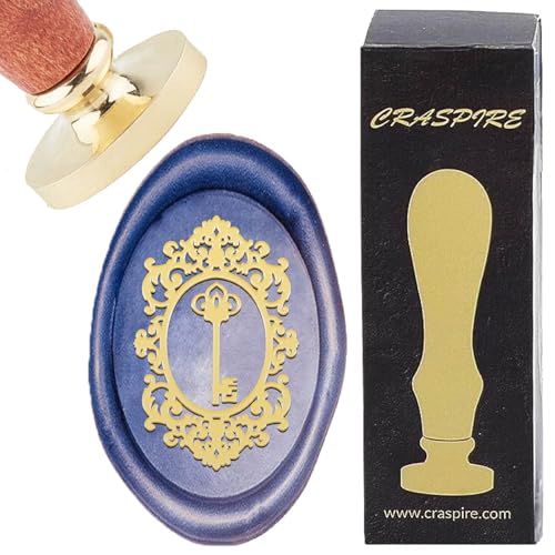 CRASPIRE Key Wax Stamp Oval Wax Seal Stamp Mirror Removable Brass Head with Wooden Handle Vintage Sealing Wax Stamp for Christmas Day Party Envelopes Invitations Packing DIY Scrapbooking