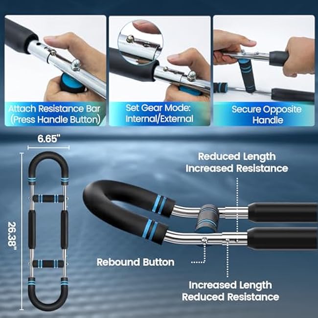 Twister Arm Trainer - Adjustable Resistance Arm & Chest Exerciser, Portable Forearm Strengthener with Detachable Design, Power Twister Bar for Home Gym, Outdoor & Office Workout