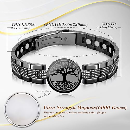 JEROOT Magnetic Bracelet Women's Titanium Steel Tree of Life World Tree Black Magnetic Bracelet Men with Ultra Strength of 6000 Gauss Magnets Adjustable - Image 2