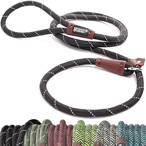 Friends Forever Extremely Durable Dog Rope Leash, Premium Quality Training Slip Lead, Reflective, Thick Heavy Duty, Sturdy, No Pull, Comfortable For The Strong Large Medium Small Pets 6 feet, Black Cover