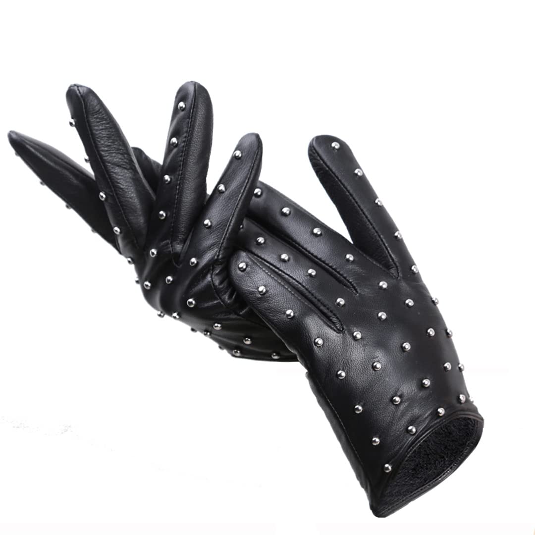 Rivetti Guanti in pelle da donna Fodera sottile e calda Guanti invernali da donna Guanti da moto da guida Black Xl
