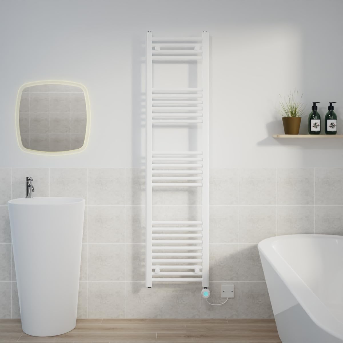 Warmehaus 800W Electric Thermostatic Heated Towel Rail Bathroom Radiators Straight with LCD Display Timer White 1600x400mm — image 1