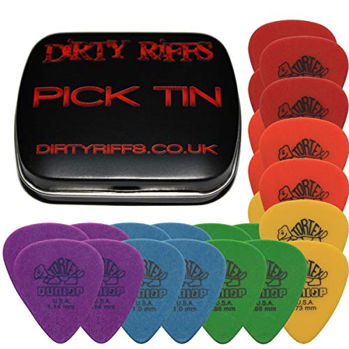 Dunlop pitch Standard 24 médiators/plectres 4 de chaque Type de produit dans une boîte en métal Par Dirty Selection… - Les Beatles, Paul McCartney, John Lennon, RIngo Starr, George Harrison Dunlop pitch Standard 24 médiators/plectres 4 de chaque Type de produit dans une boîte en métal Par Dirty Selection…