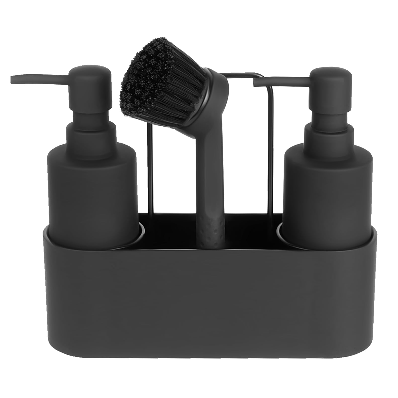 CAUTIOUS Porta Spugne Lavello Cucina, Dispenser Sapone Cucina Nero 4 in 1, Porta Spugne Lavello con Portasciugamani Dispenser di Detersivo Ricaricabil, Dispenser Detersivo Piatti per Cucine e Bagni