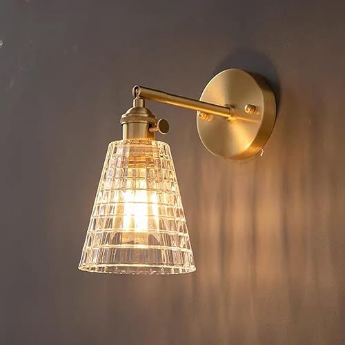 Miniatura 4 de Vintage Brass Adjustable Wall Light Modern Plaid Glass Shade E26E27 Base Sconce for Bedroom Living Room Lighting Fixture