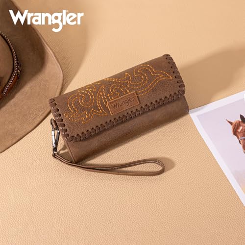 Image of Montana West X Wrangler Western Wallets for Women Trifold Wristlet Wallets Large Capacity Women Clutch Wallet with Coin Purse