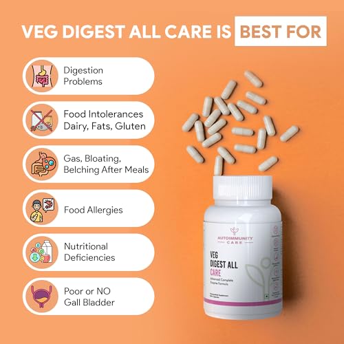 Image of Autoimmunity Care Veg Digest All Care - Complete Digestive Enzymes Supplement with Betaine HCl | Supports Faster Digestion, Acidity, Bloating & Gas Relief | Digestive Enzyme Tablets | 30 Caps (30 dose)