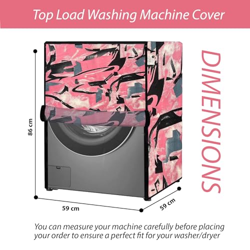 Image of MAXIMUS Waterproof & Dustproof Top Front Load Washing Machine Cover for 6 kg 6.5 kg 7kg & 7.5 kg Compatible for IFB LG Samsung Whirlpool Bosch Haier | Siemensfor with Pipe Holes (JUNGLE PINK BLACK)