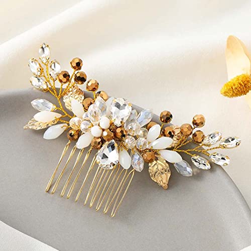 Casdre Crystal Bride Wedding Hair Comb Rhinestone Side Comb Hair Piece Leaf Hair Accessories For Women And Girls (A Gold) #TOP11
