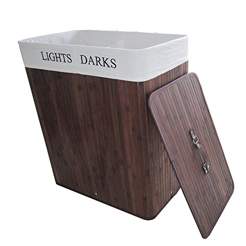 Folding Bamboo Laundry Basket Clothes Hamper Storage With Lid And Removable Lining Two Sections For Lights Darks Dark Brown Rectangle Laundry Hampers Compartment Hamper B01khmd552 Amazon Price Tracker Tracking Amazon Price