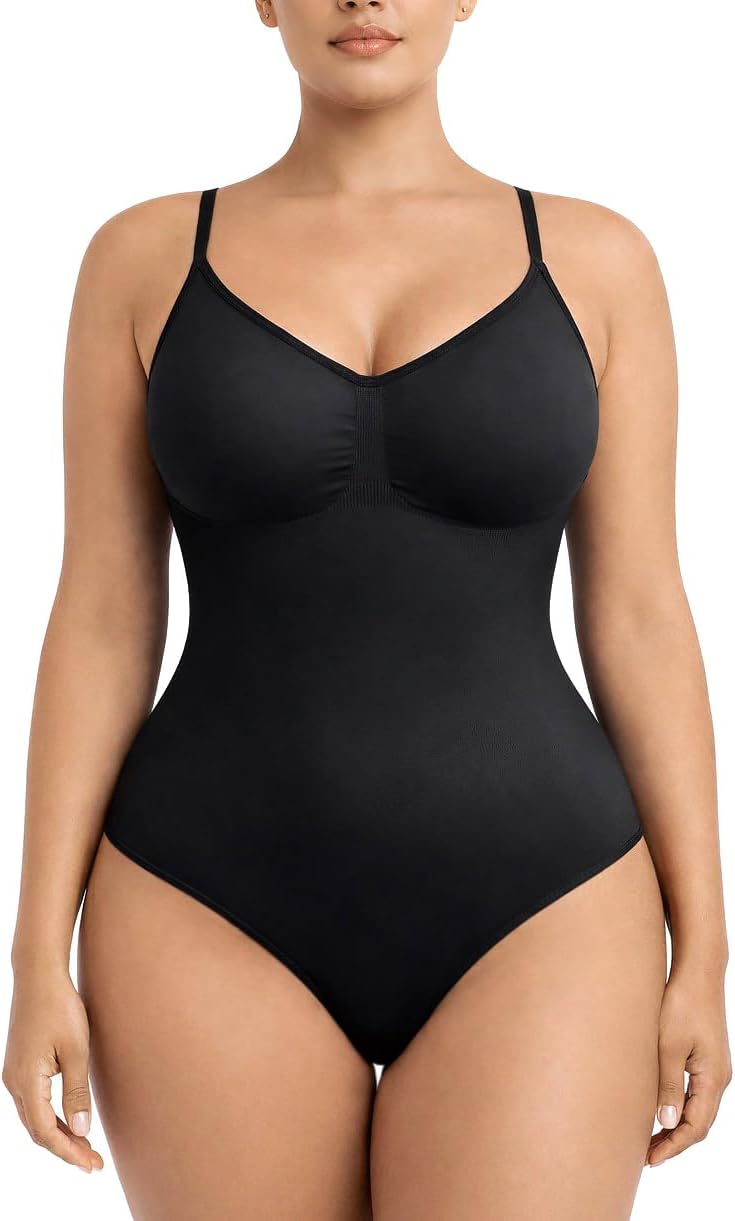 Glamhug Women's Shapewear Bodysuit - Tummy Control Seamless Waist Sculpting Body Shaper - Thong Body Suit