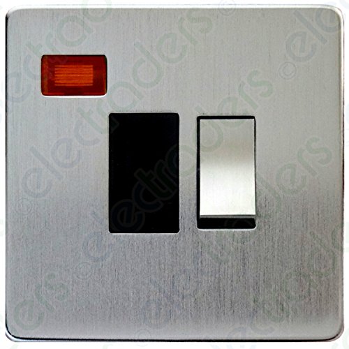 Crabtree 7832/3SC Platinum Screwless Low Profile Flatplate Fused Switched Spur Connection Unit + Neon 13 Amp - Satin Chrome/Black Insert