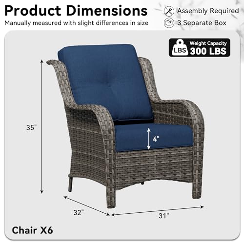 Image of 6 Piece Outdoor Wicker Patio Furniture Set, Patio Chairs Set with Thickened Olefin Cushions, High Back and Deep Seating, Hand-Woven PE Rattan for Porch, Deck