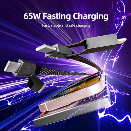 4-Ft 4-in-1 65W Firsting USB-A/C to USB-C/Lightning Fast Charging Cable w/ E-Mark Chip (Dark Black) - image 4